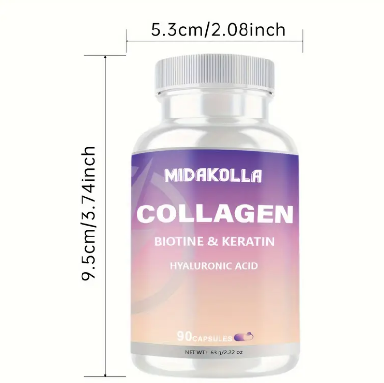 Collagen Pills Peptides Types l, ll, I1l, V & X MCG Biotin Keratin Hyaluronic Acid MSM Vitamin A Vitamin C Vitamin E Folic Acid Zinc Magnesium with Grape Seed Extract, Quercetin (90 Caps)