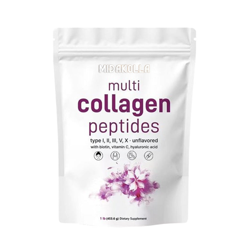 Multi Collagen Peptides Powder - Hydrolyzed Protein Peptides (Type I,II,III,V,X) with Hyaluronic Acid, Biotin & Vitamin C - Unflavored