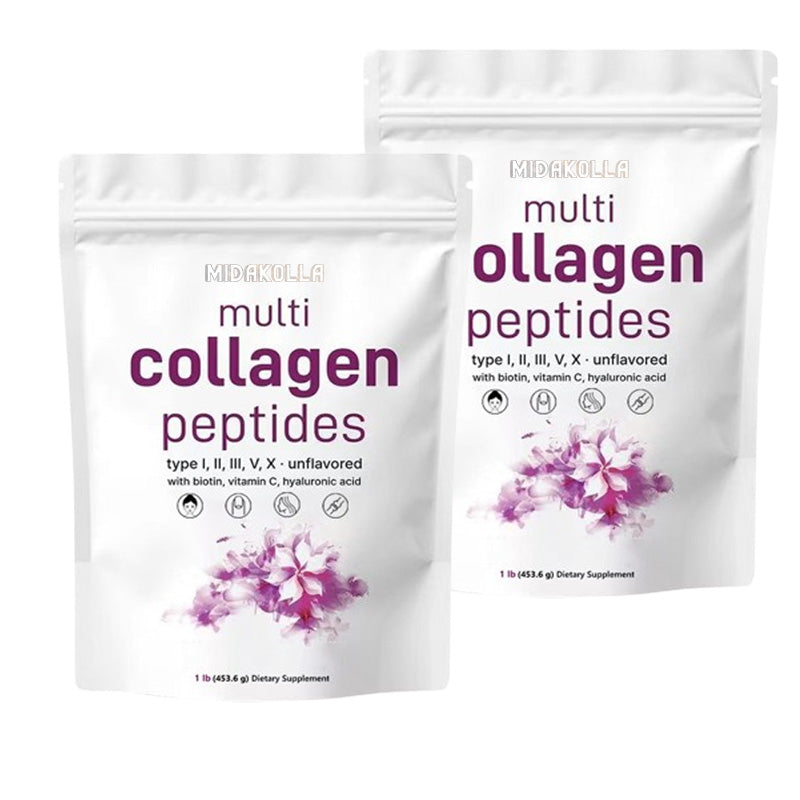 Multi Collagen Peptides Powder - Hydrolyzed Protein Peptides (Type I,II,III,V,X) with Hyaluronic Acid, Biotin & Vitamin C - Unflavored