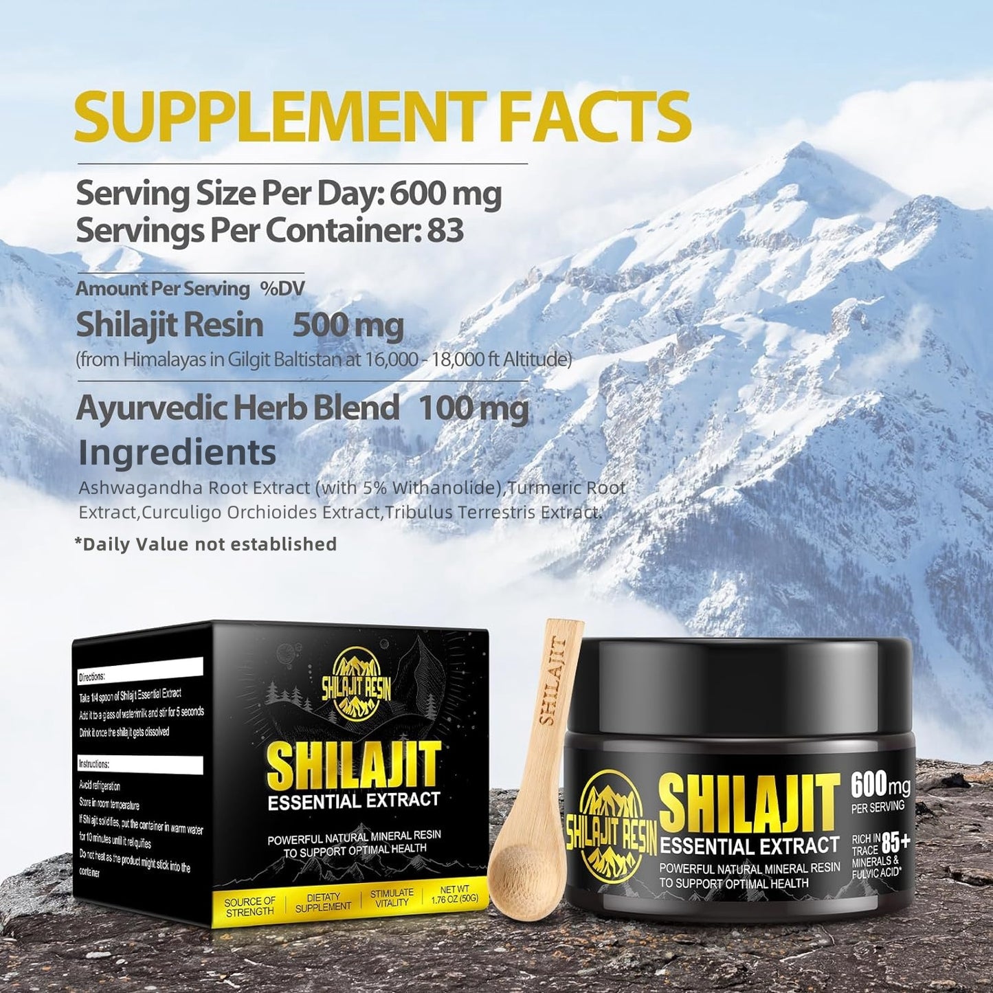 1.76oz/50g Shilajit, Pure Himalayan Shilajit Resin, 100% Natural Shilajit Supplement, With 85+ Trace Minerals & Fulvic Acid, For Focus & Energy, Immunity, Gift Outfi