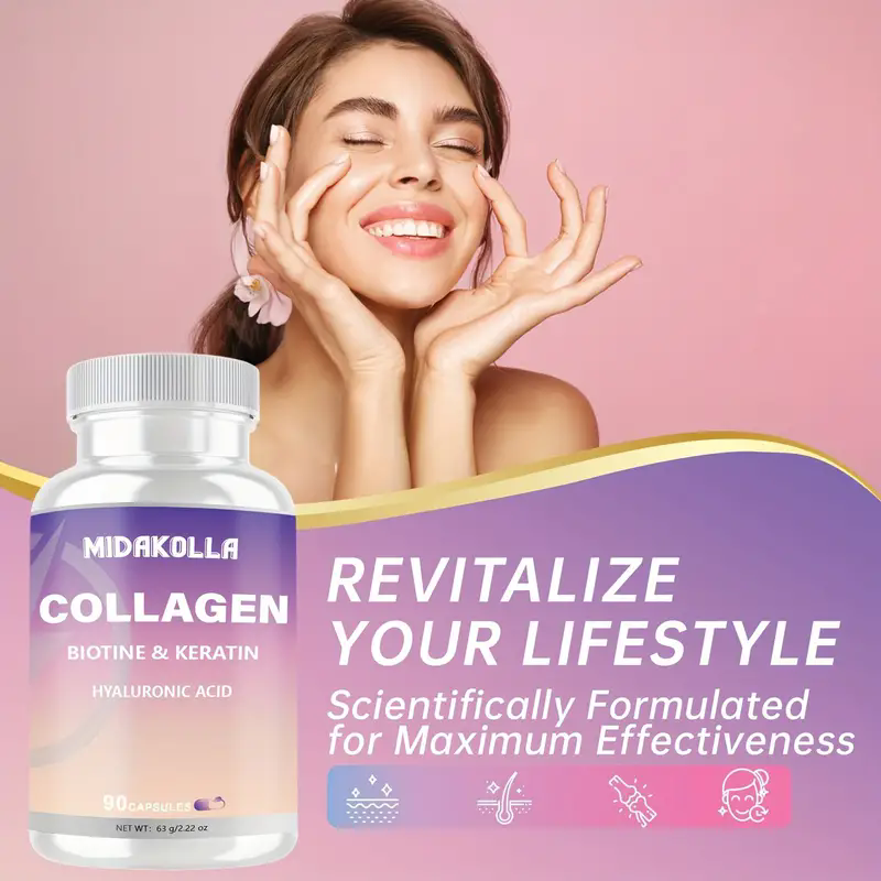 Collagen Pills Peptides Types l, ll, I1l, V & X MCG Biotin Keratin Hyaluronic Acid MSM Vitamin A Vitamin C Vitamin E Folic Acid Zinc Magnesium with Grape Seed Extract, Quercetin (90 Caps)